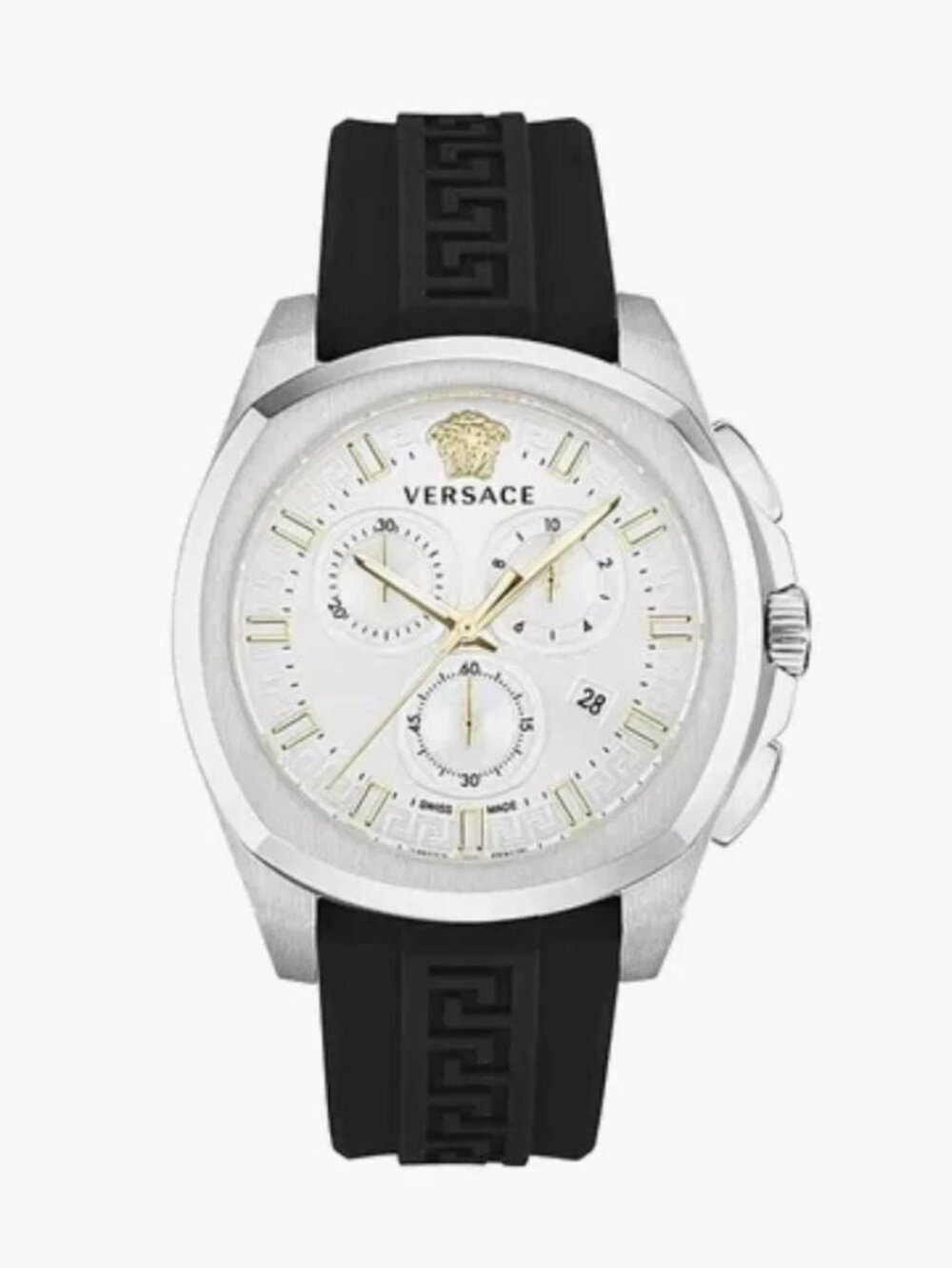 Versace Men's Swiss Chronograph Geo Black Silicone Strap Watch 43mm